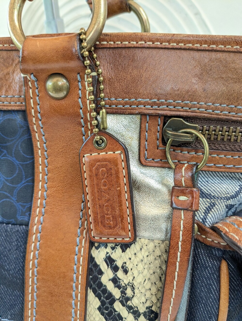 Coach RARE! Vintage Y2k Denim Patchwork Tote - Picture 11 of 12